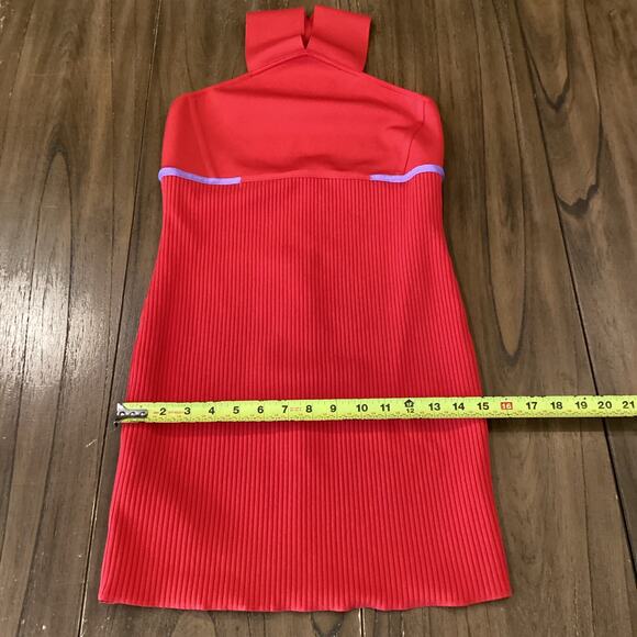 Revolve Herve By Herve Léger High Neck halter Bandage mini Dress red cardinal L - Picture 4 of 12